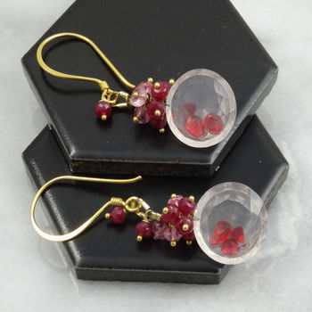 Rose Quartz, Ruby Spinel Gold Earrings, 5 of 6