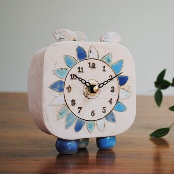 Daisy With Blue And White Petals Analogue Clock, 3 of 7