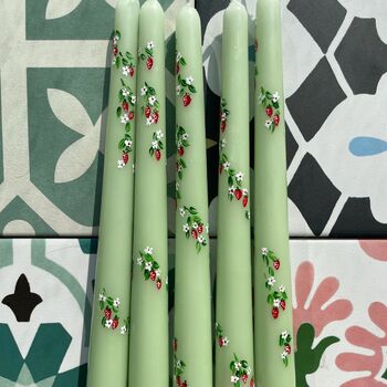 Hand Painted Pair Of Strawberry Taper Candles, 4 of 5