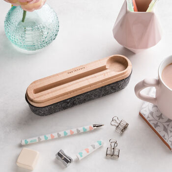 Personalised Wooden Felt Pencil Case And Phone Stand, 5 of 9