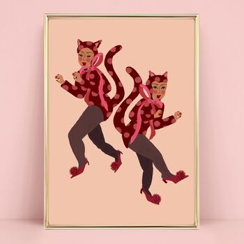 Cat Women Burgundy Blush Catsuit Art Print, 2 of 2