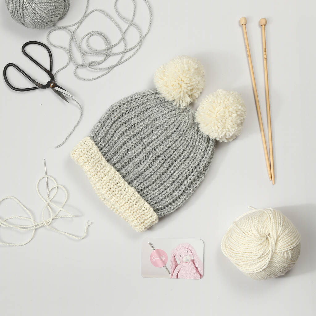 Pompom Hat Baby Knitting Kit, 1 of 10
