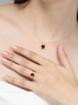 Garnet Pendant Necklace In Sterling Silver And Gold, 12 of 12