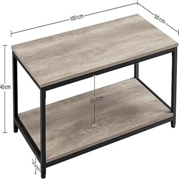 Industrial Coffee Table For Living Room, Large Side Table With Metal Leg And Storage Shelf, Grey, 100x50x45cm, 3 of 10