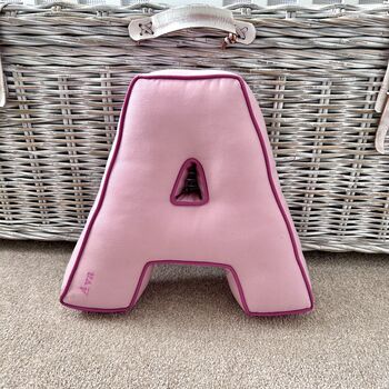 Embroidered Letter Cushion In Soft Pink, 2 of 3