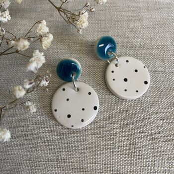 Turquoise Blue Polka Dot Ceramic Earrings, 5 of 8