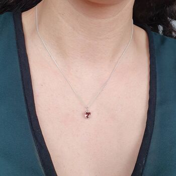 Mini Heart Silver Garnet January Birthstone Necklace, 2 of 4