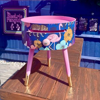 Navy And Pink Tropical Round Side Table, 5 of 5