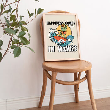 'Happiness Comes In Waves' Surfing Frog Art Print, 5 of 8