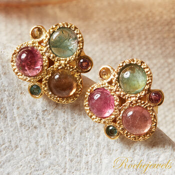 Multicoloured Tourmaline Triple Stone Gold Silver Stud, 7 of 10