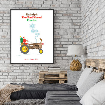 Personalised Rudolph The Red Nosed Tractor Xmas Print, 7 of 8