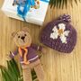 Handmade Purple Teddy And Flower Hat Fair Trade Toy Gift Set, thumbnail 2 of 2