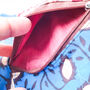 Fair Trade Wristlet Clutch Bag With Strap, Handmade Blue Red Phone Purse Wallet, thumbnail 4 of 10