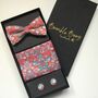 Red Liberty Bow Tie , Pocket Square Cuff Link Gift Set, thumbnail 1 of 12