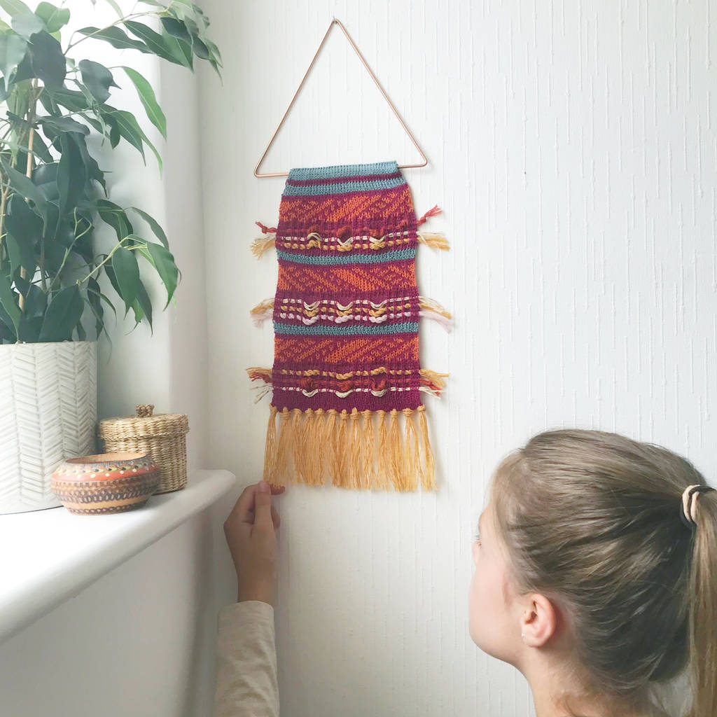 Knitted Tapestry Wall Hanging With Tassels By Little Knitted Stars