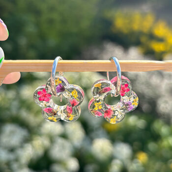 Botanical Flower Huggie Hoop Earrings, 3 of 5