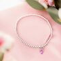 Sterling Silver October Tourmaline Heart Birthstone Bracelet, thumbnail 1 of 9
