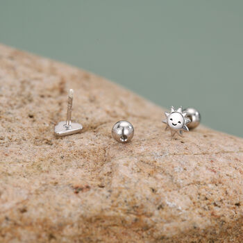 Sterling Silver Sun And Cloud 18 G Screw Back Earrings With Ball Backs, 4 of 12