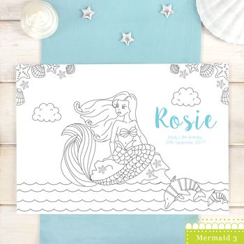 Mermaid Personalised Party Colour Me In Place Mats, 3 of 8