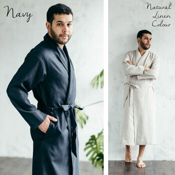 Men’s Linen Dressing Gown | Spa Robe, 9 of 12