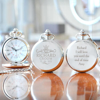 Personalised Groom Pocket Watch With A Crown Design, 3 of 6