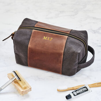 Personalised Canvas Washbag With Leather Panel, 5 of 9