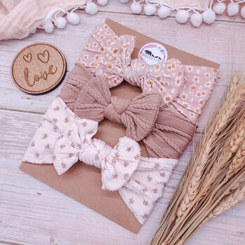 Neutral Floral Three Pack Bow Headbands, 3 of 4