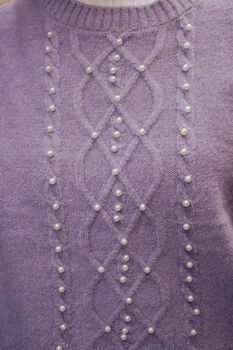 Lilac Cable Knit Pearl Embellished Jumper, 3 of 4