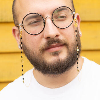 Dainty Black And Gold Fine Glasses Chain With Brass Hexagons, 2 of 4