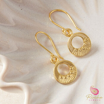 Tiny Matte Gold And Silver Detailed Circle Drop Earrings, 7 of 10