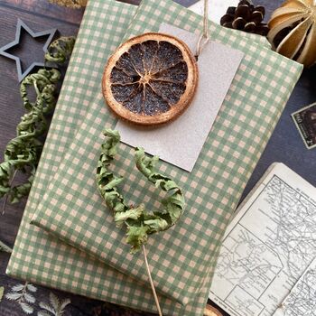 Green Gingham Paper Fibre Wrapping Paper, 6 of 12