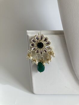 Alia 18 K Gold Plated Emerald Pearl Jewellery Set, 5 of 6