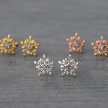 Sterling Silver Glistening Snowflake Studs Or Necklace, 8 of 9