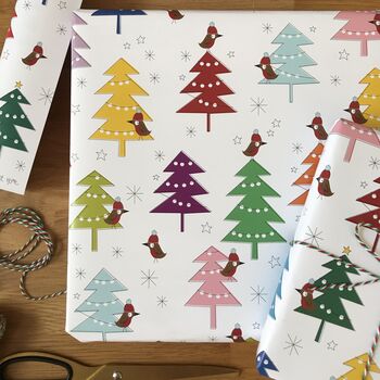 Robin And Christmas Tree Christmas Wrapping Paper, 8 of 11