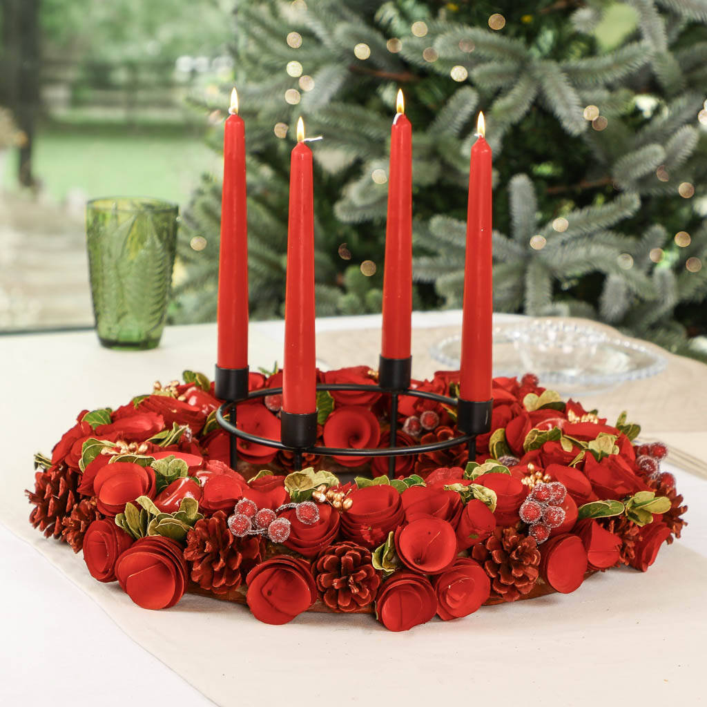 Giant Crimson Rose Table Candle Holder Wreath, 1 of 4