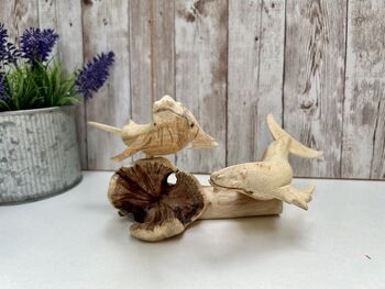 Hand Carved Wooden Whale Pair Sculpture Ornament, 3 of 12