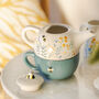 Cornflower Blue Floral Bee Ceramic Teapot And Mug Set, thumbnail 1 of 9