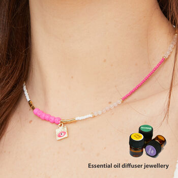 Pink Evil Eye Essential Oil Diffuser Necklace, 7 of 11