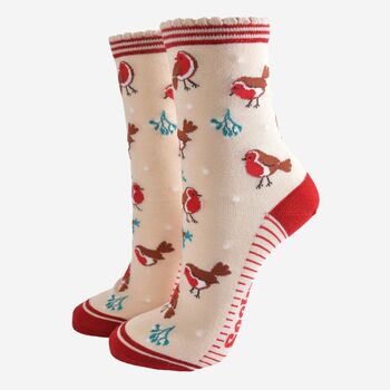 Women's Bamboo Socks Christmas Robins, 2 of 5