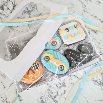 Racing Car Biscuit Gift Box, Personalised Birthday Gift, 3 of 12