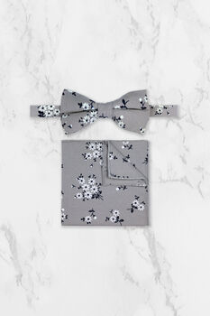 Wedding Handmade 100% Cotton Floral Print Tie In Grey, 7 of 9