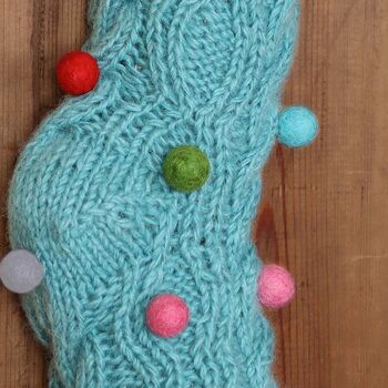 Blue Fair Trade Wool Knit Pom Pom Stocking, 4 of 4