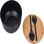 Black Solid Bamboo Salad Wooden Bowl With Server Set, thumbnail 3 of 8