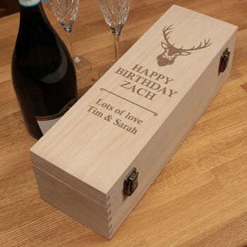 Personalised Stag Engraved Hinged Bottle Gift Box, 2 of 3