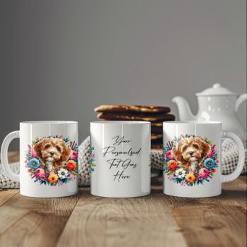 Personalised Cavapoo Summer Floral Dog Wreath Cushion And Mug Gift Bundle, 3 of 4