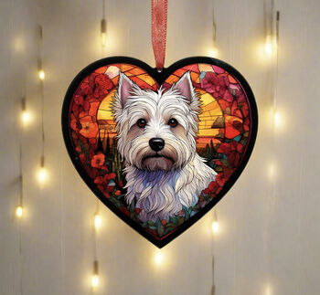 West Highland Terrier Stained Glass Effect Heart Suncatcher, 2 of 5