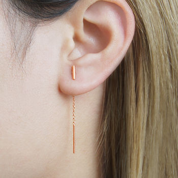 Bar Chain Rose Gold Plate Silver Threader Drop Earrings, 2 of 8
