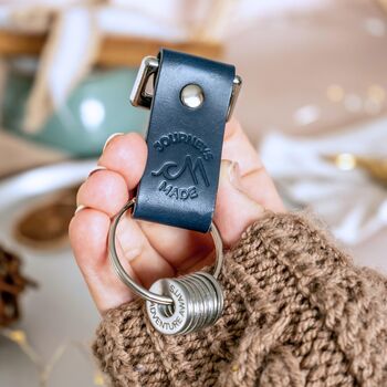 Personalised Blue Leather Anniversary Travel Keyring, 3 of 4