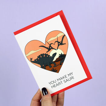 You Make My Heart Saur Dinosaur Greeting Card, 3 of 3