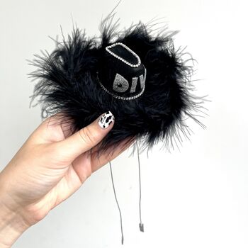 Black Feather Trim Diva Dog Hat, 2 of 5